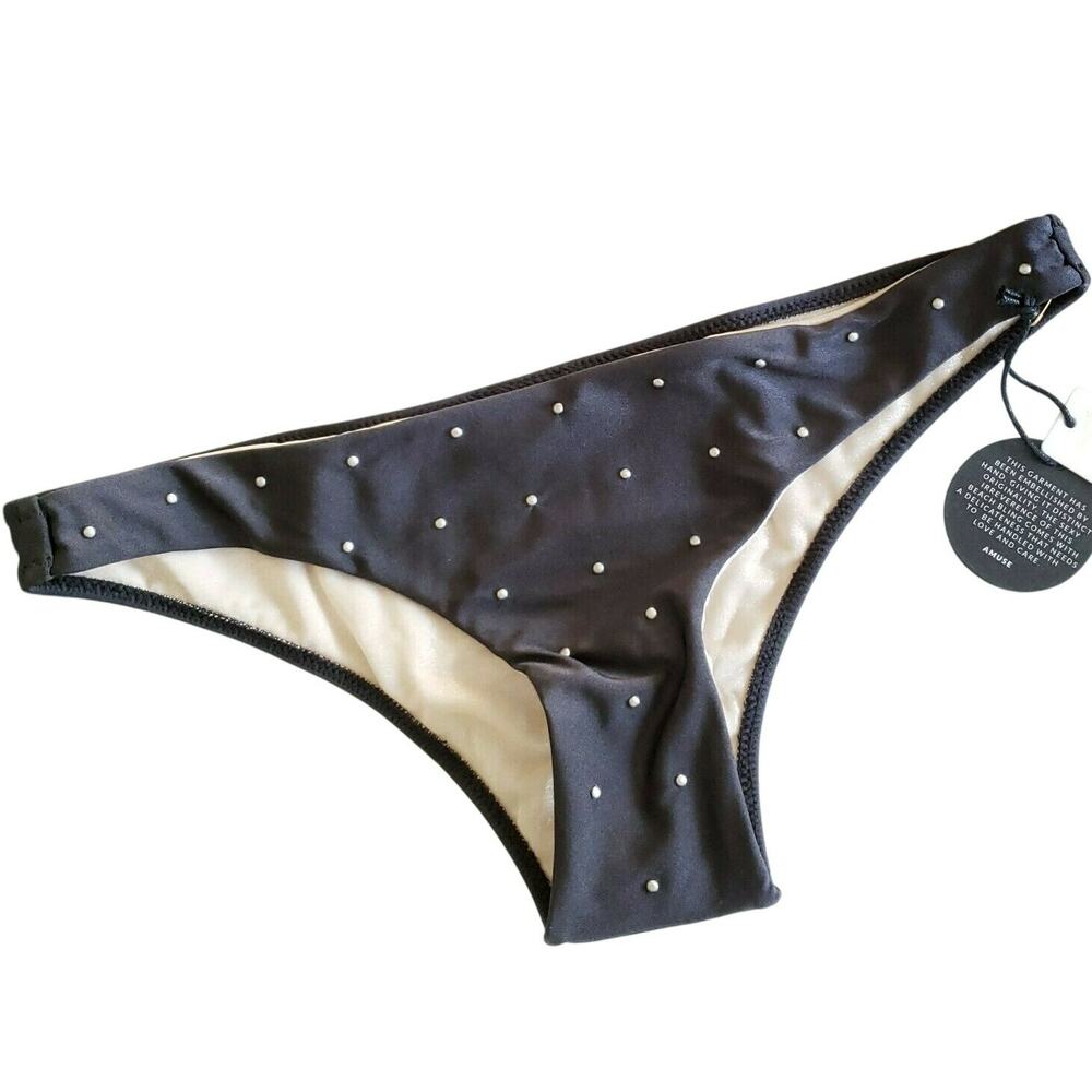 AMUSE SOCIETY Eliza micro stud cheeky swim bikini bottom in charcoal Size L NEW